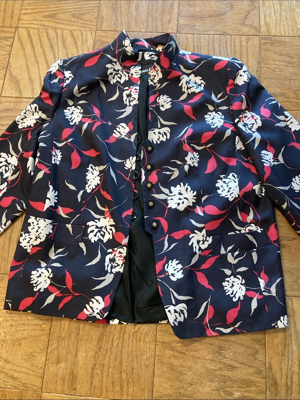 Louis Feraud Navy Floral Blazer with Pink & White Print
